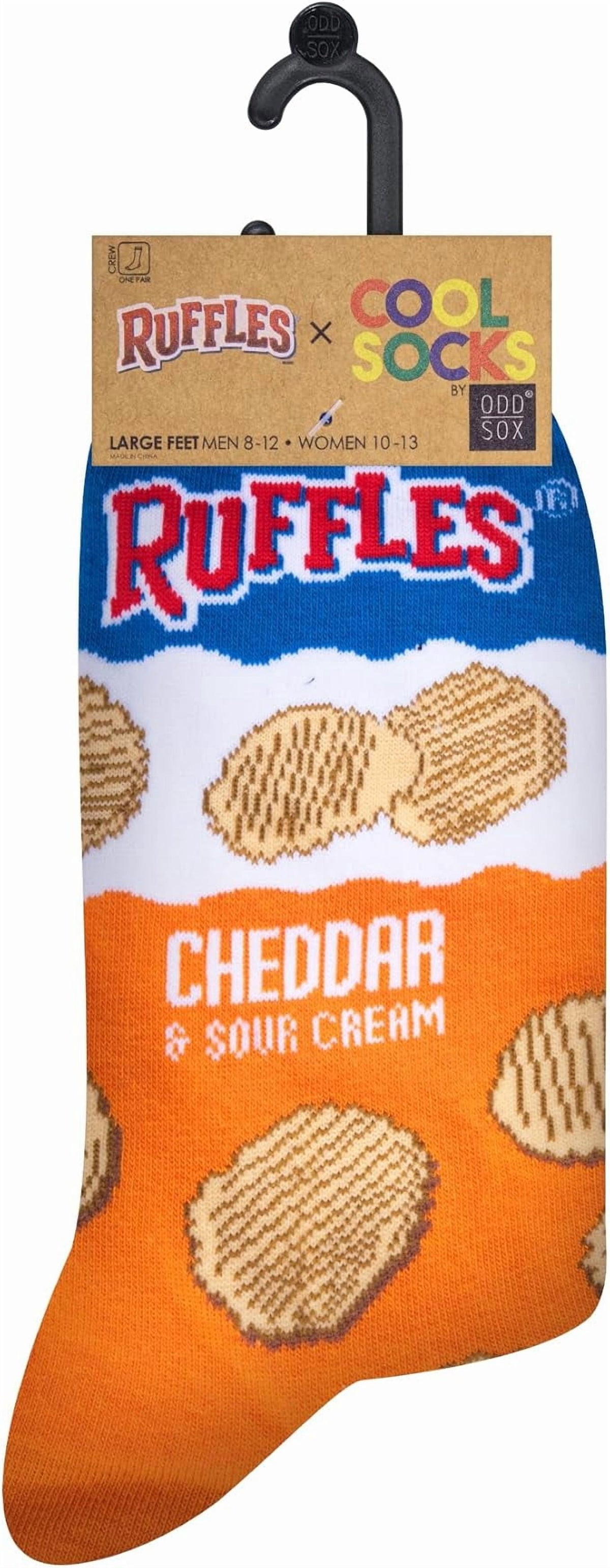 Cool Socks, Men's Funny Graphic Novelty Sock, Ruffles Flavors Chips, Adult Large