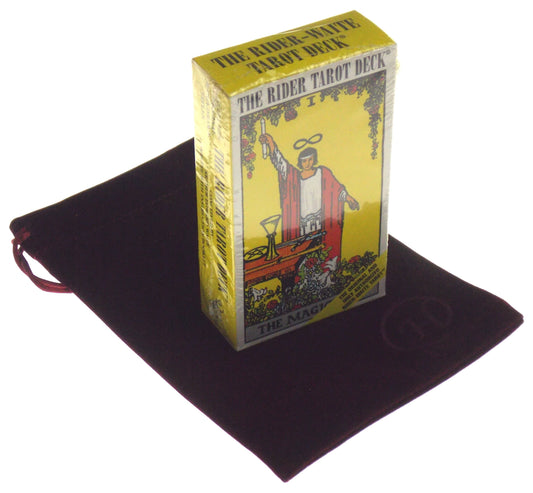 The Rider-Waite Tarot Deck Set with Red Burgundy Velour Drawstring Storage Bag