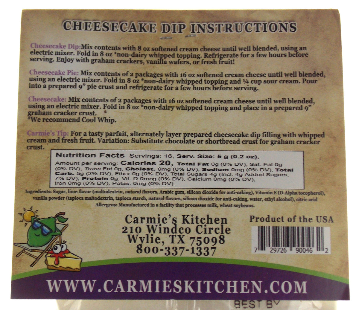 Carmie's Kitchen Key Lime Pie Cheesecake Dip Mix Lot of 2