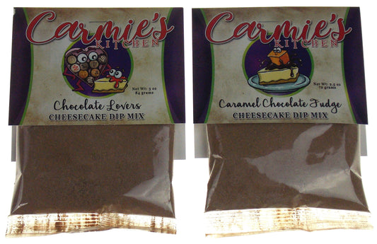 Carmie's Kitchen Caramel Chocolate Fudge & Chocolate Lovers Cheesecake Dip Mix Lot of 2
