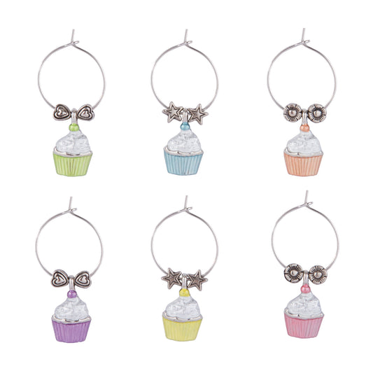 Wine Things 6-Piece Cupcake Heaven Wine Charms, Painted