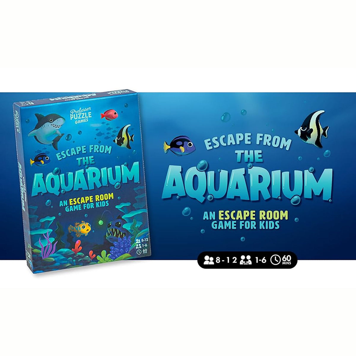 Professor Puzzle: Escape From The Aquarium - Escape Room Game, 11 Logic-Number-Observational Puzzles, Co-Op Underwater Adventure, Kids 8+, 1-6 Players