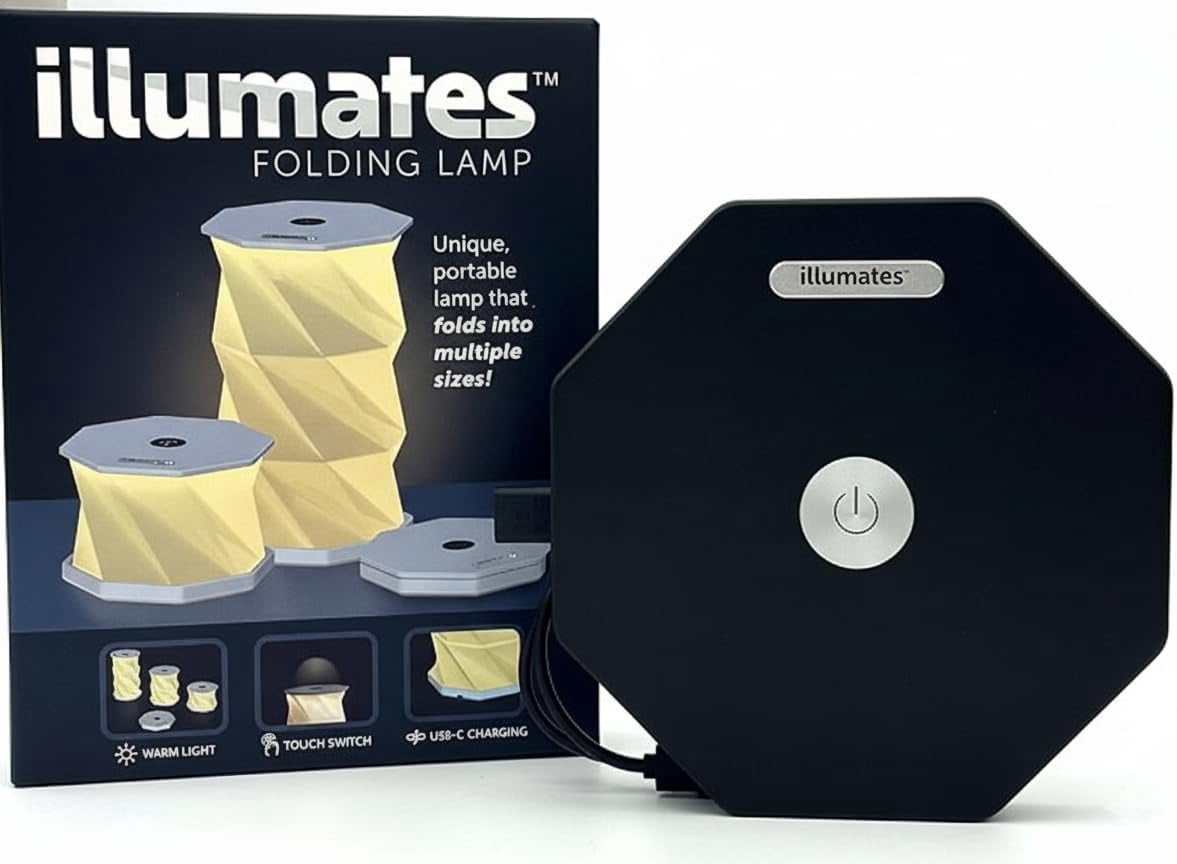 Black Mini Collapsable and rechargable lamp with dimmable light for desk night stand or travel
