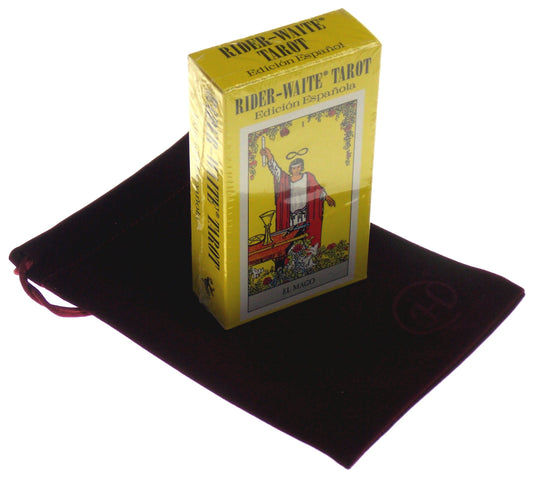 Spanish Rider Waite Tarot Set with Red Burgundy Velour Drawstring Storage Bag