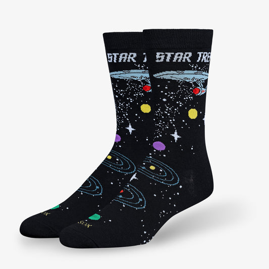 Cool Socks Star Trek Space Travel Retro Movie TV Crew Socks, Size Large