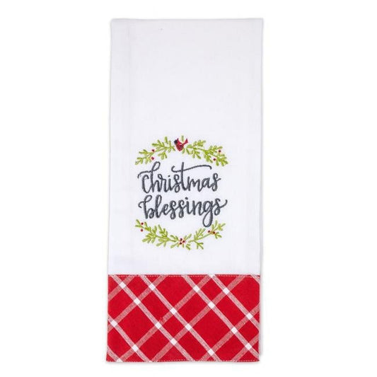 Brownlow Gifts 100% Cotton Embroidered Tea Towel, 18 x 28-Inches, Christmas Blessings