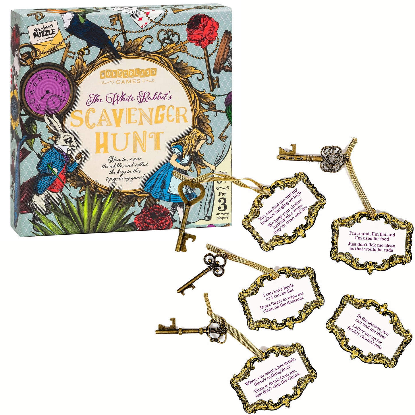 Professor Puzzle: The White Rabbit's Scavenger Hunt - Wonderland Games, Answer Riddles & Collect Keys In This Tipsy-Turvey Game, Kids 6+, 3+ Players