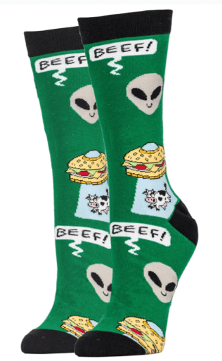 Beef Abduction Socks Novelty Fun Alien Cow