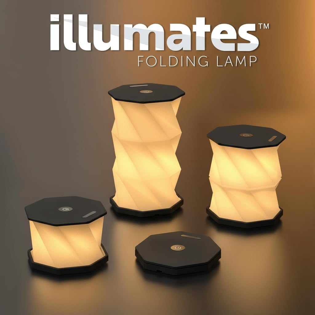 Black Mini Collapsable and rechargable lamp with dimmable light for desk night stand or travel