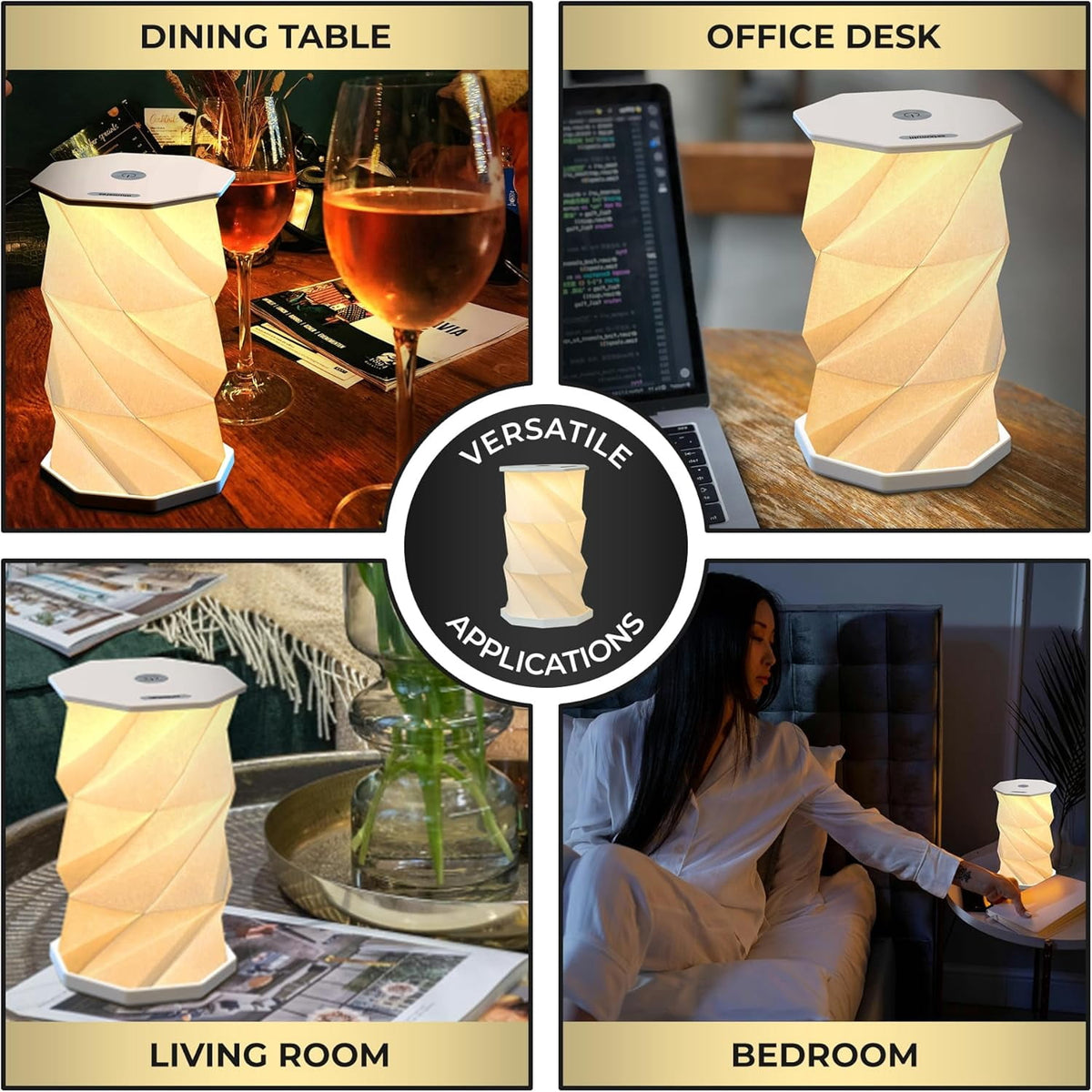 Foldable LED Desk Lamp â€“ USB Rechargeable & Portable - Dimmable Touch Control Light with Adjustable Height up to 8.25" for Office, Travel, Bedside - Sleek & Modern Design (White)