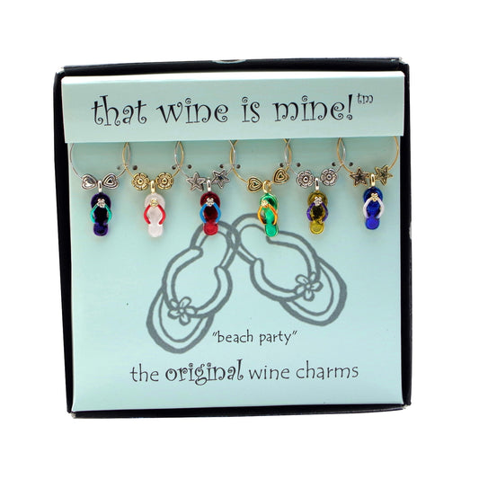 Wine Things 6-Piece Beach Party Wine Charms, Painted