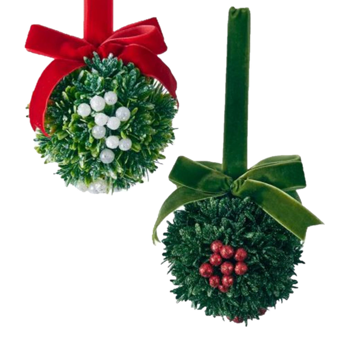Kurt Adler Christmas Kisses Mistletoe Balls, Green White/Red (Set of 2 Assorted)