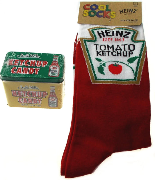 Heinz Tomato Ketchup Socks Bundled with Ketchup Candy - Novelty Gift Set