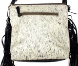 Myra Bag Aqua White Hand Tooled Leather Hairon Handbag Eco Friendly Up Cycled