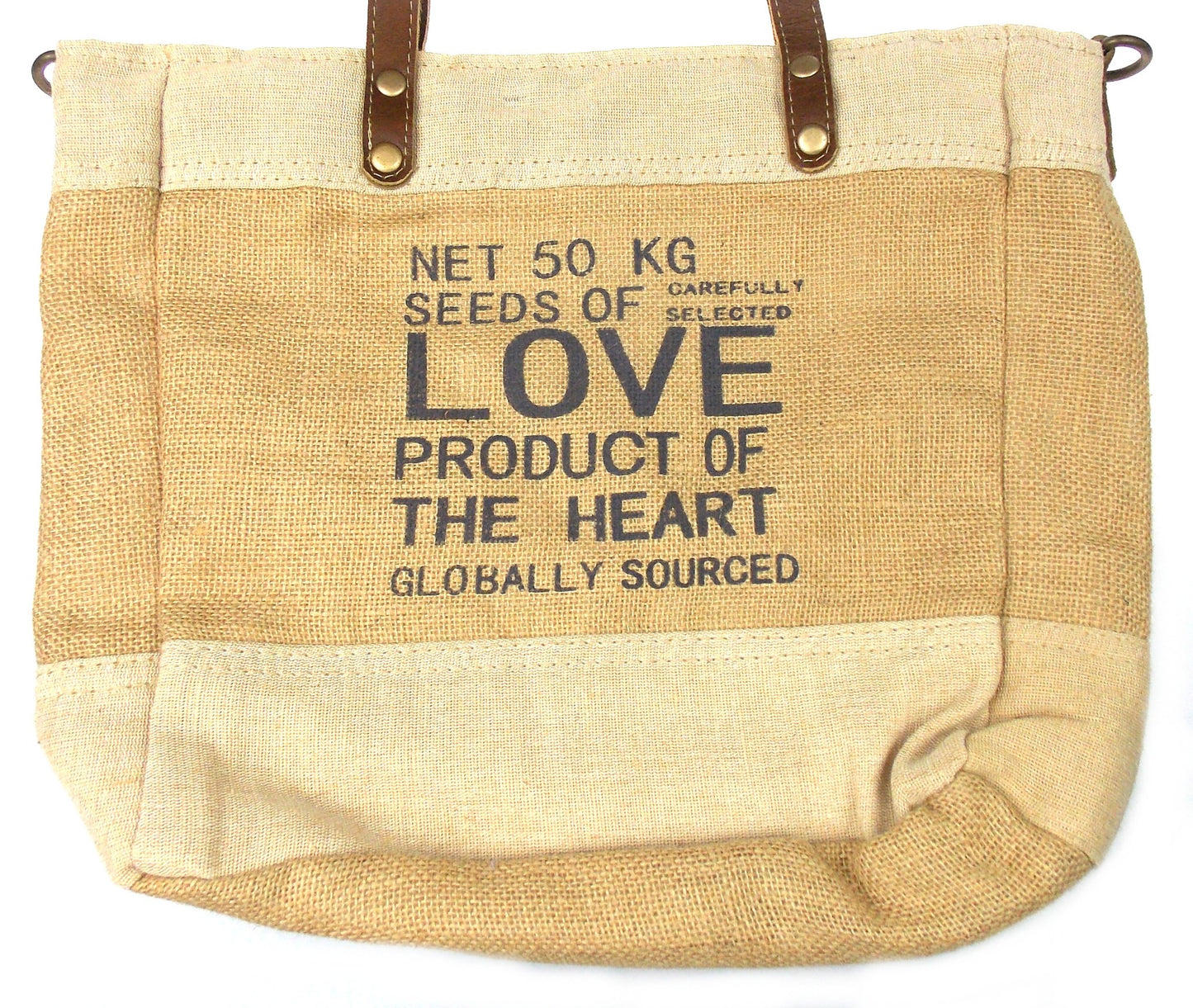 Myra Bag Sustainable Organic Jute Bag Handbag Tan Eco Friendly Up Cycle Zipper