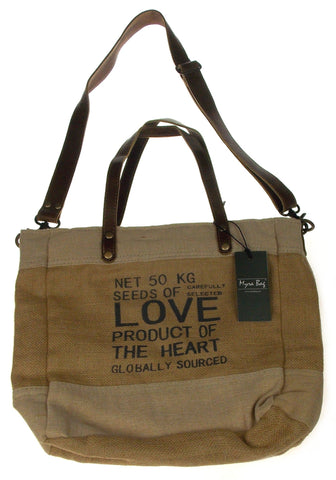 Myra Bag Sustainable Organic Jute Bag Handbag Tan Eco Friendly Up Cycle Zipper