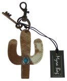 Myra Bag Light Brown Beige Leather Key Chain Turquoise Stone Cactus Handcrafted