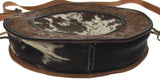 Myra Bag Brown Animal Print Roundle Wallet Hand Tooled Leather Hairon Purse