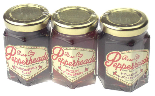 Pepper Jelly Mini Berry Trio Pack - Marionberry Blast Jelly, Sizzlin' Strawberry Jelly & Hollerin' Huckleberry Jelly