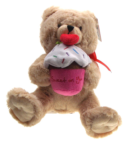 Ganz Teddy Bear Holding Sweet On You Cupcake Plush Heart Stuffed Animal Brown