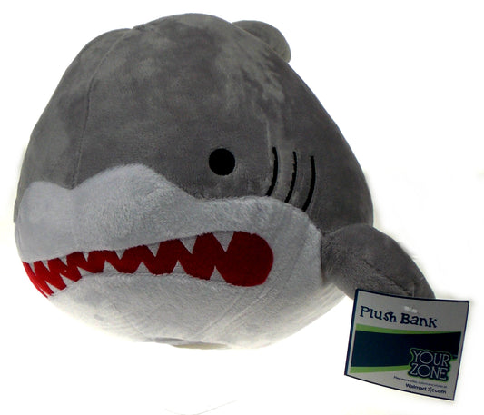 Your Zone Plush Great White Shark Coin Bank Piggy Stopper Gray 14" Jumbo Animal