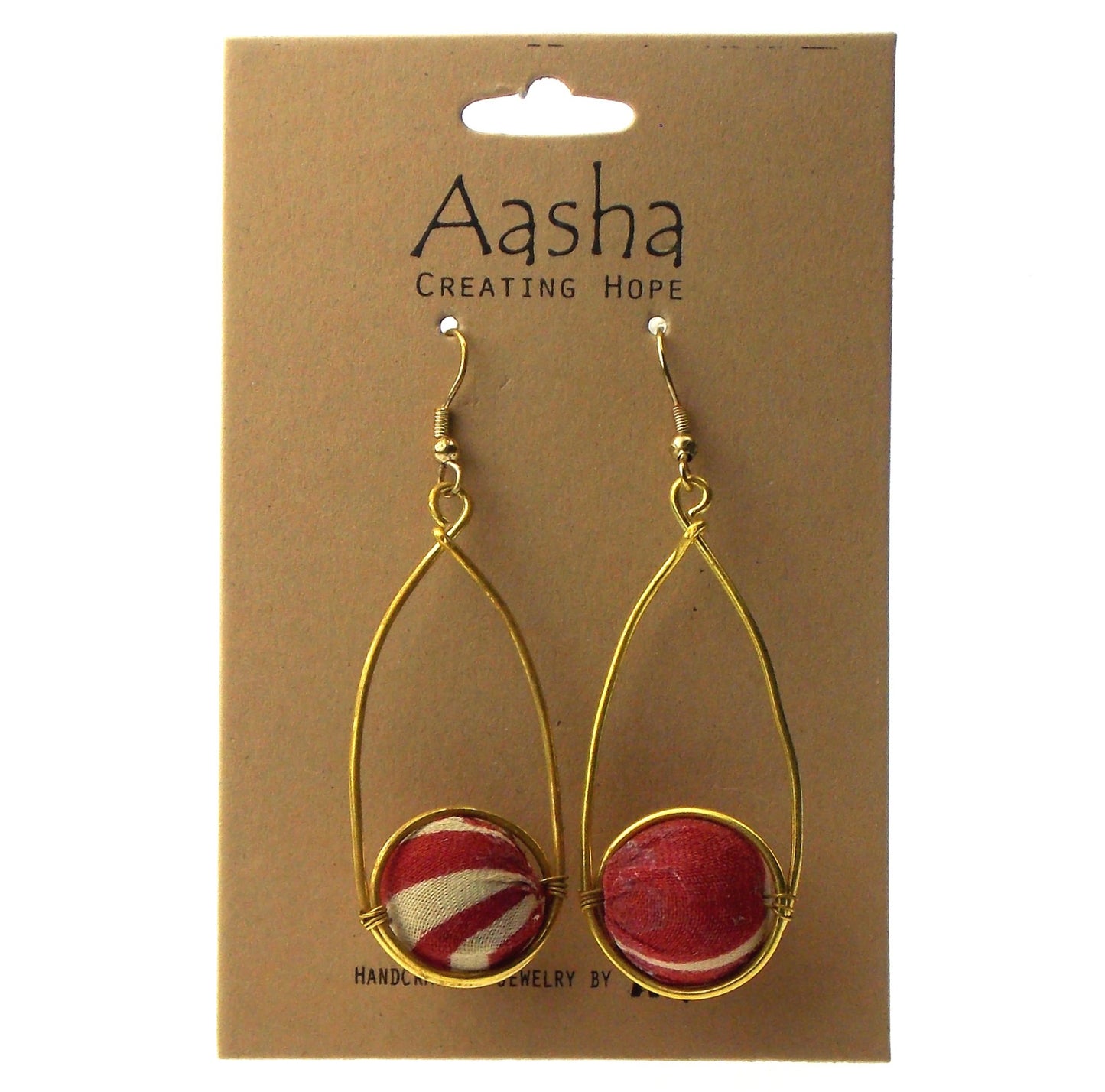 Anju Aasha Collection Sari Teardrop Earrings Artisan Handcrafted Red Bead Gold