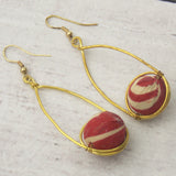 Anju Aasha Collection Sari Teardrop Earrings Artisan Handcrafted Red Bead Gold