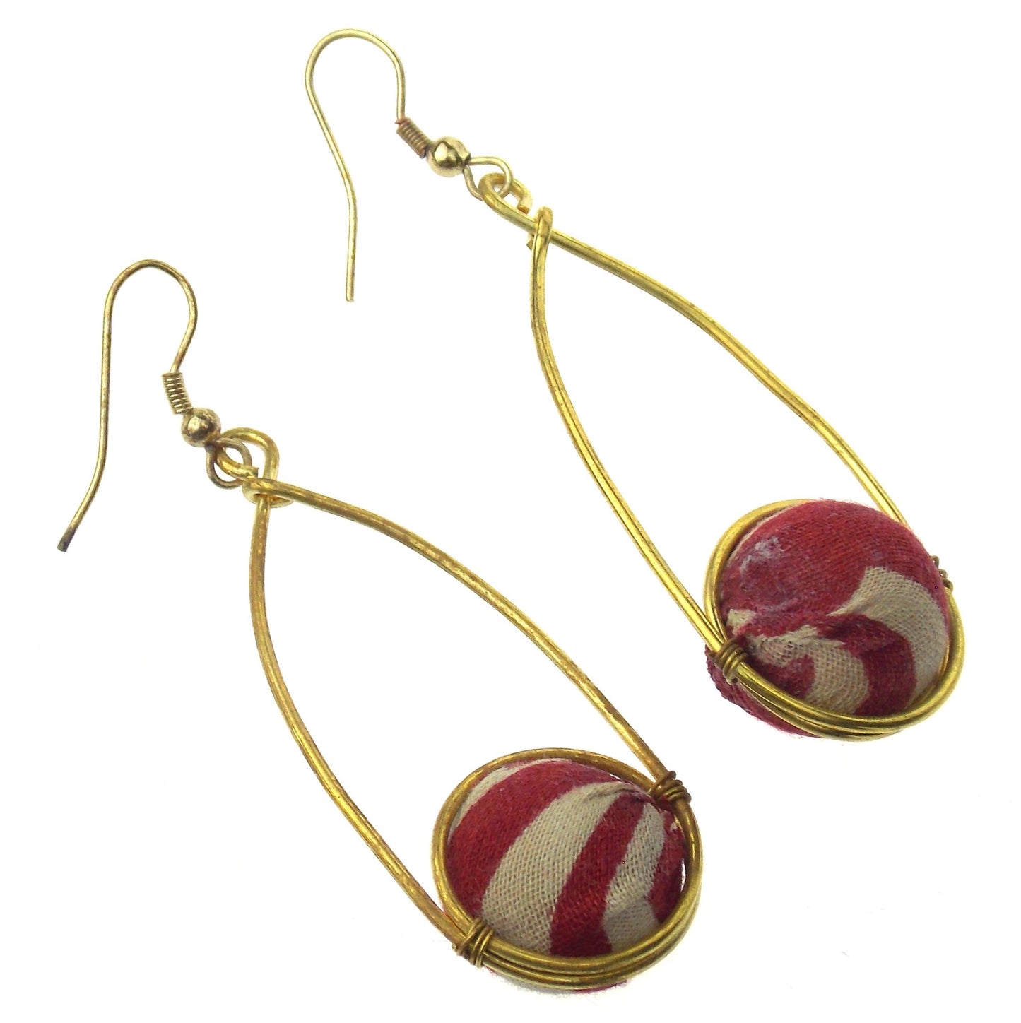 Anju Aasha Collection Sari Teardrop Earrings Artisan Handcrafted Red Bead Gold