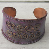 Anju Copper Patina Collection Cuff Bracelet Lilac Spirals Handcrafted Adjustable