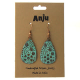 Anju Copper Patina Earrings Turquoise Handcrafted Teardrop Dangle Christmas Gift