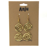 Anju Gold Plated Earrings S-Shaped Spiral Handcrafted Dangle Xmas Gift Holiday