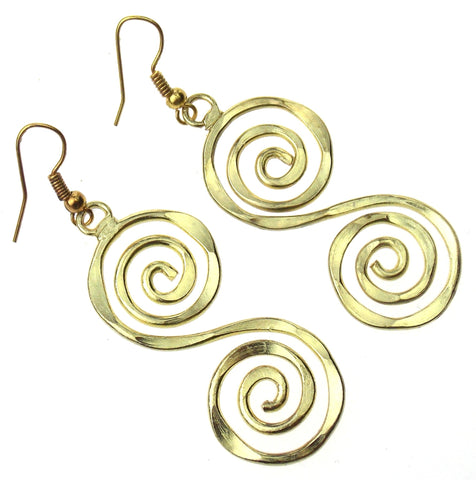 Anju Gold Plated Earrings S-Shaped Spiral Handcrafted Dangle Xmas Gift Holiday