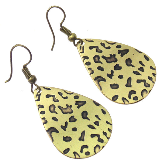 Anju Brass Teardrop Earrings Leopard Print Handcrafted Brass Hang Christmas Gift