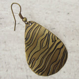 Anju Brass Teardrop Earrings Zebra Animal Print Handcrafted Brass Dangle Gift