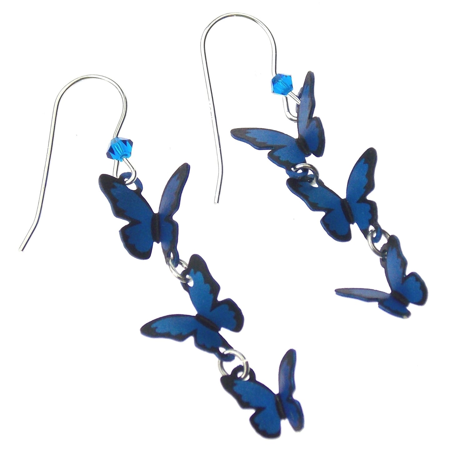 Sienna Sky Blue Butterfly Earrings 3D Hypoallergenic Sterling Silver USA Dangle