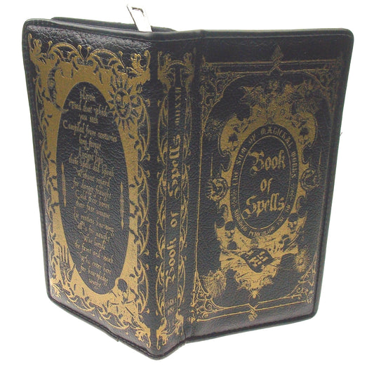 Book of Spells Wallet Black Gold Zip Up Halloween Gothic Steampunk Witch Gift