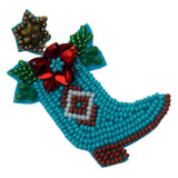 Viola Seed Beads Blue Boots Holiday Earrings Handcrafted Bling Boho Dangle Xmas