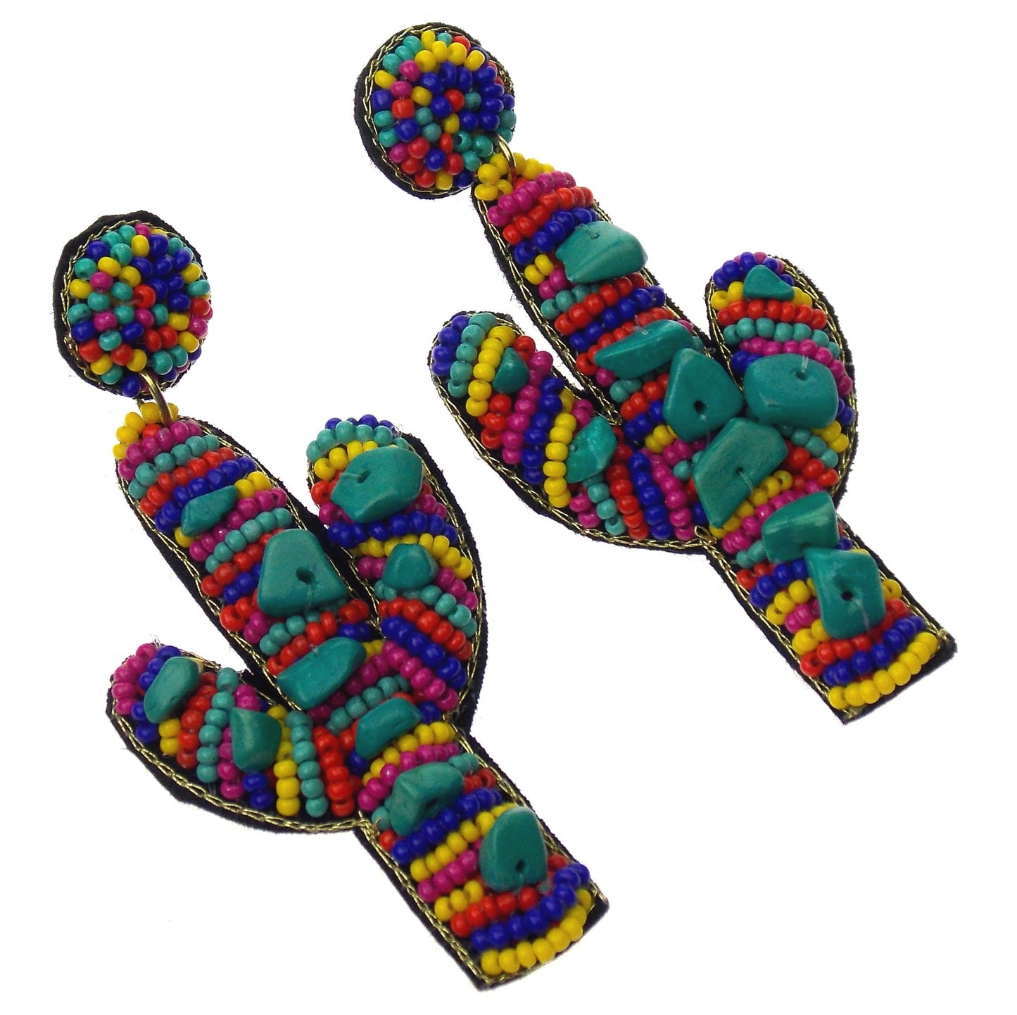 Viola Seed Beads Cactus Succulent Holiday Earrings Handcrafted Bling Boho Dangle