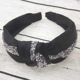 Natalie Mills Caily Black Headband Bling Gems Fashion Handmade Twisted Knotted