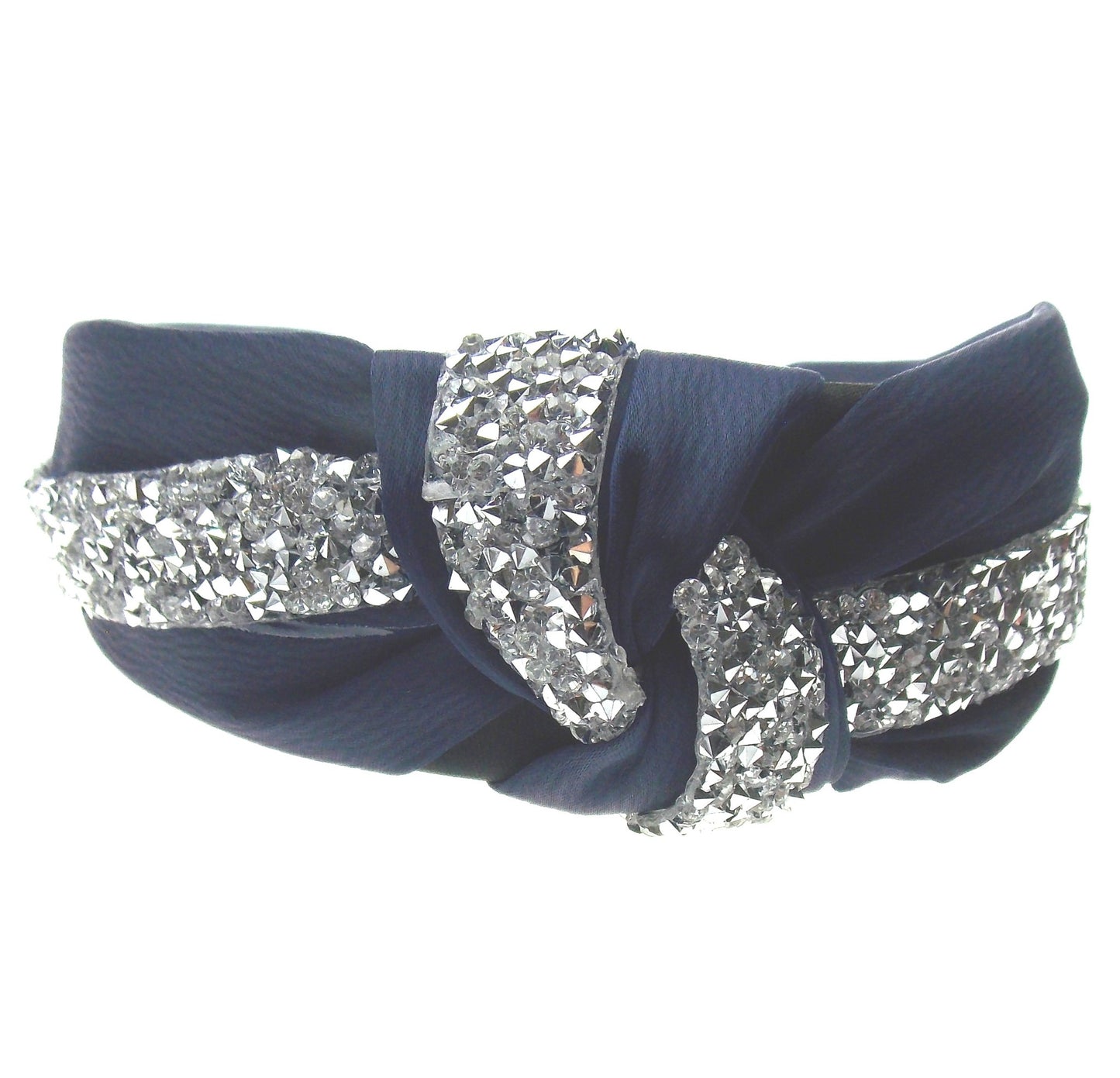 Natalie Mills Caily Navy Blue Headband Bling Gems Fashion Handmade Twisted Knot