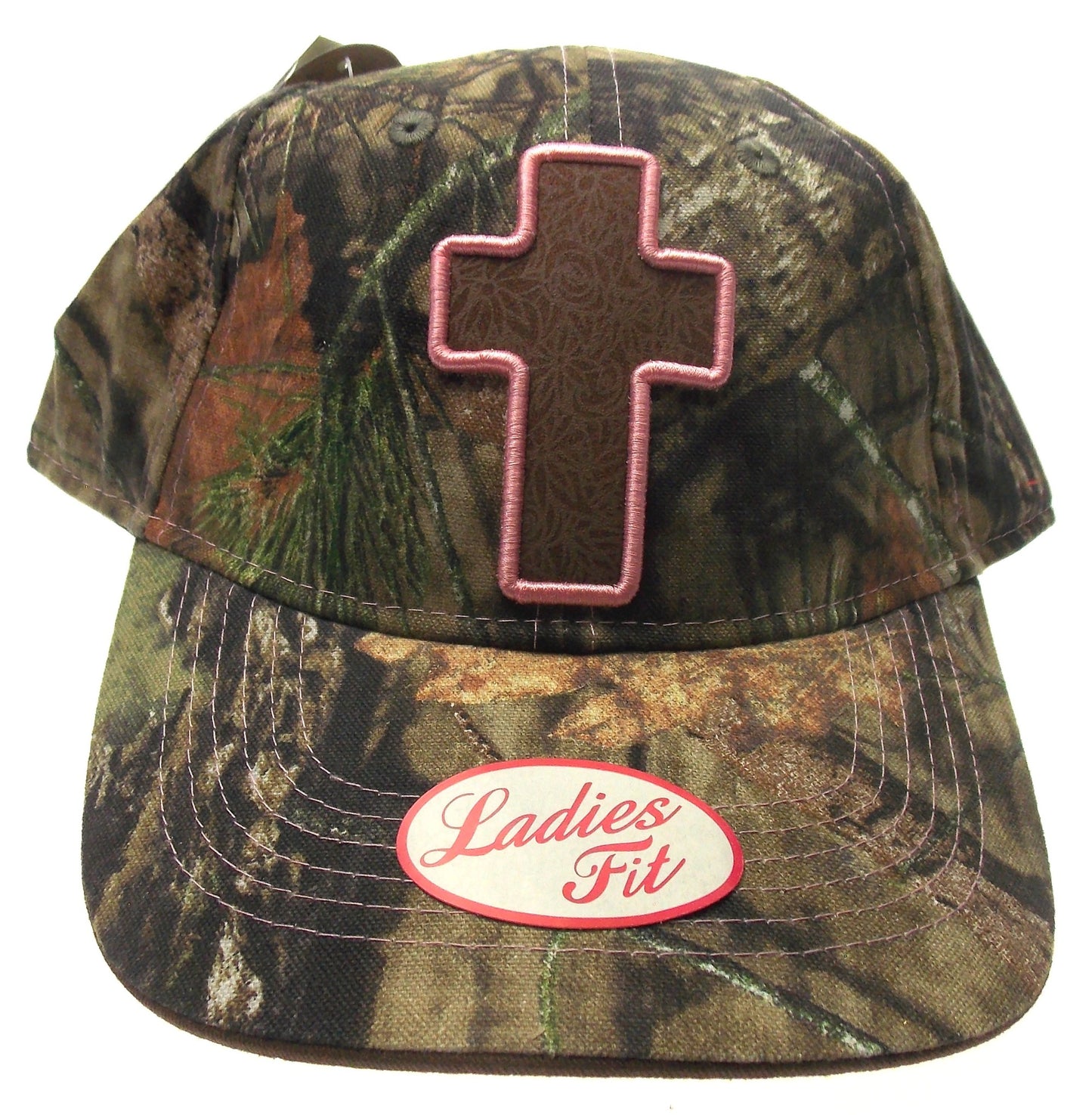 Ladies Fit Mossy Oak Camo Baseball Cap Adjustable Embroidered Pink Cross Trucker