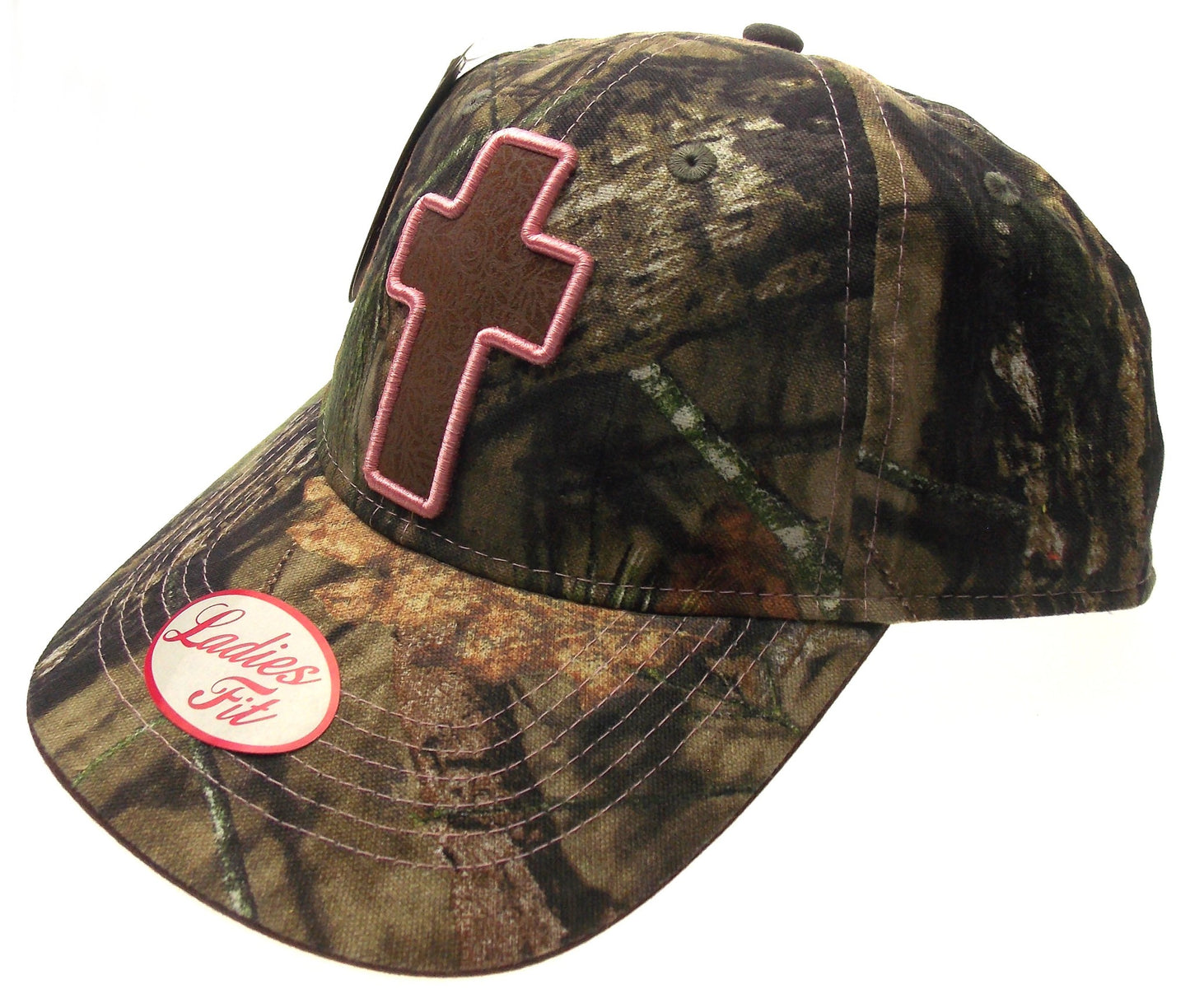Ladies Fit Mossy Oak Camo Baseball Cap Adjustable Embroidered Pink Cross Trucker