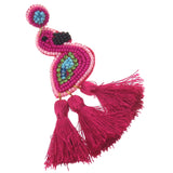Viola Seed Beads Flamingo Earrings Tassels Handcrafted Bling Boho Fringe Dangle