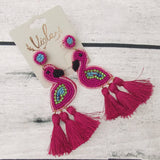 Viola Seed Beads Flamingo Earrings Tassels Handcrafted Bling Boho Fringe Dangle
