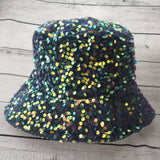 Natalie Mills Gemma Blue Purple Bucket Hat Sequin Velvet Fashion Hip Hop Sparkle