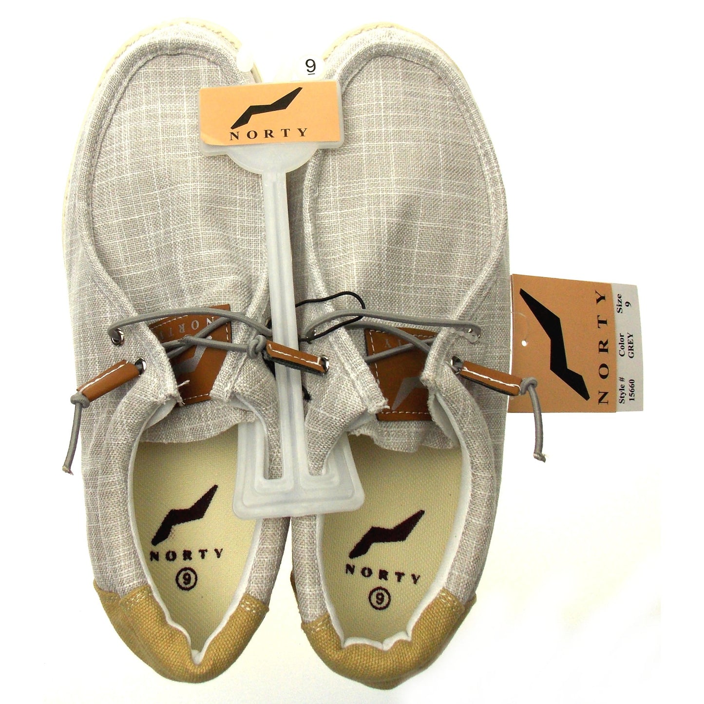 NORTY Mens Lightweight Loafer Slip On Lace Up Casual Boat Shoe Grey Oatmeal