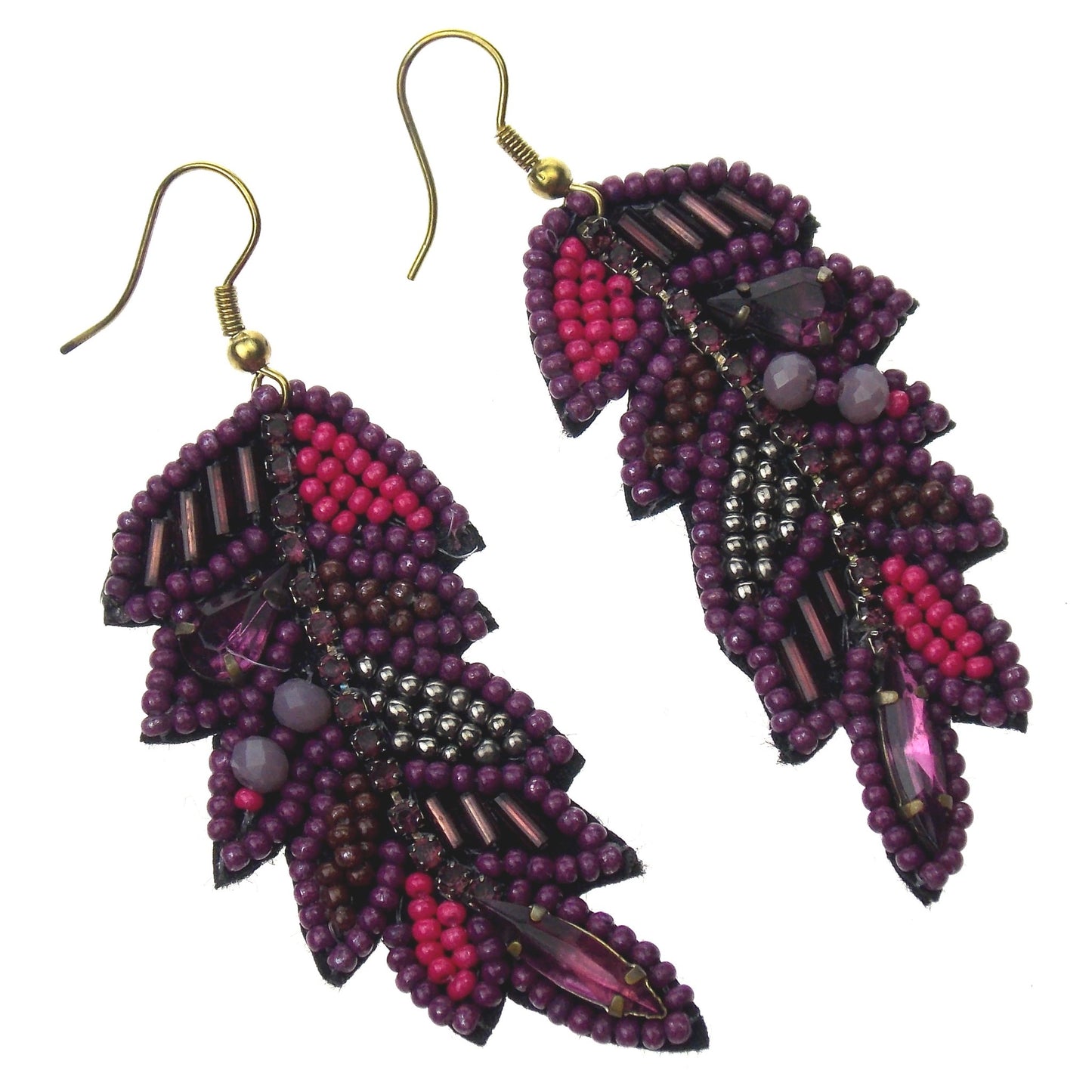 Viola Seed Beads Leaf Leaves Earrings Handcrafted Bling Boho Gems Harvest Fall