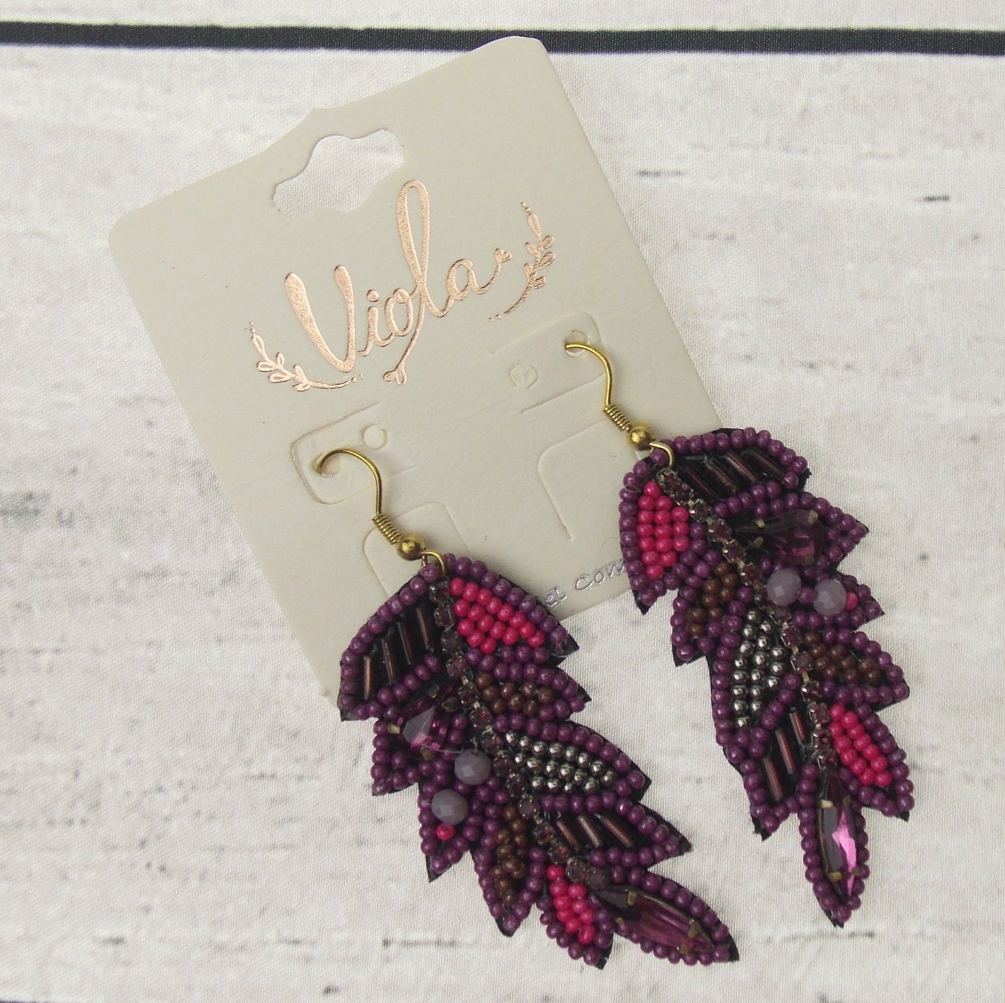 Viola Seed Beads Leaf Leaves Earrings Handcrafted Bling Boho Gems Harvest Fall