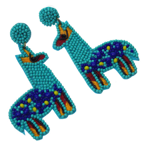 Viola Seed Beads Llama Earrings Handcrafted Bling Boho Dangle Blue Southwestern