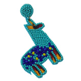 Viola Seed Beads Llama Earrings Handcrafted Bling Boho Dangle Blue Southwestern